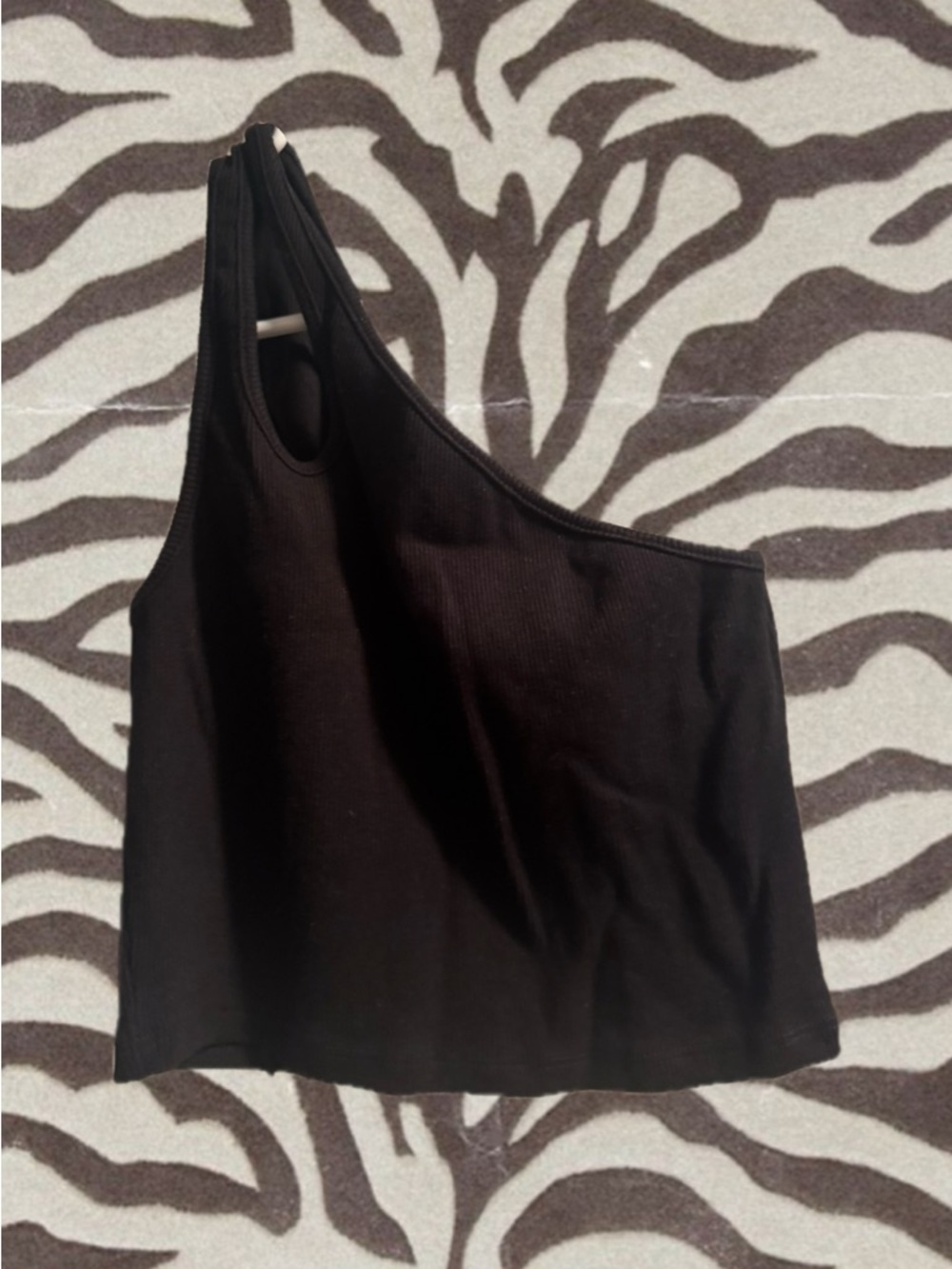 Zara Black Ribbed One-Shoulder Crop Top
